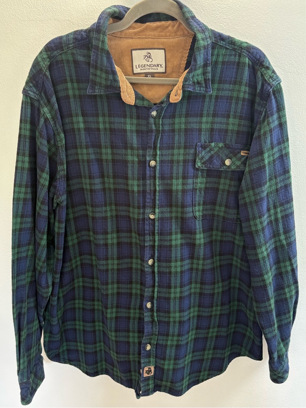 Legendary Whitetails Blue & Green Plaid Flannel Button Down Shirt XL